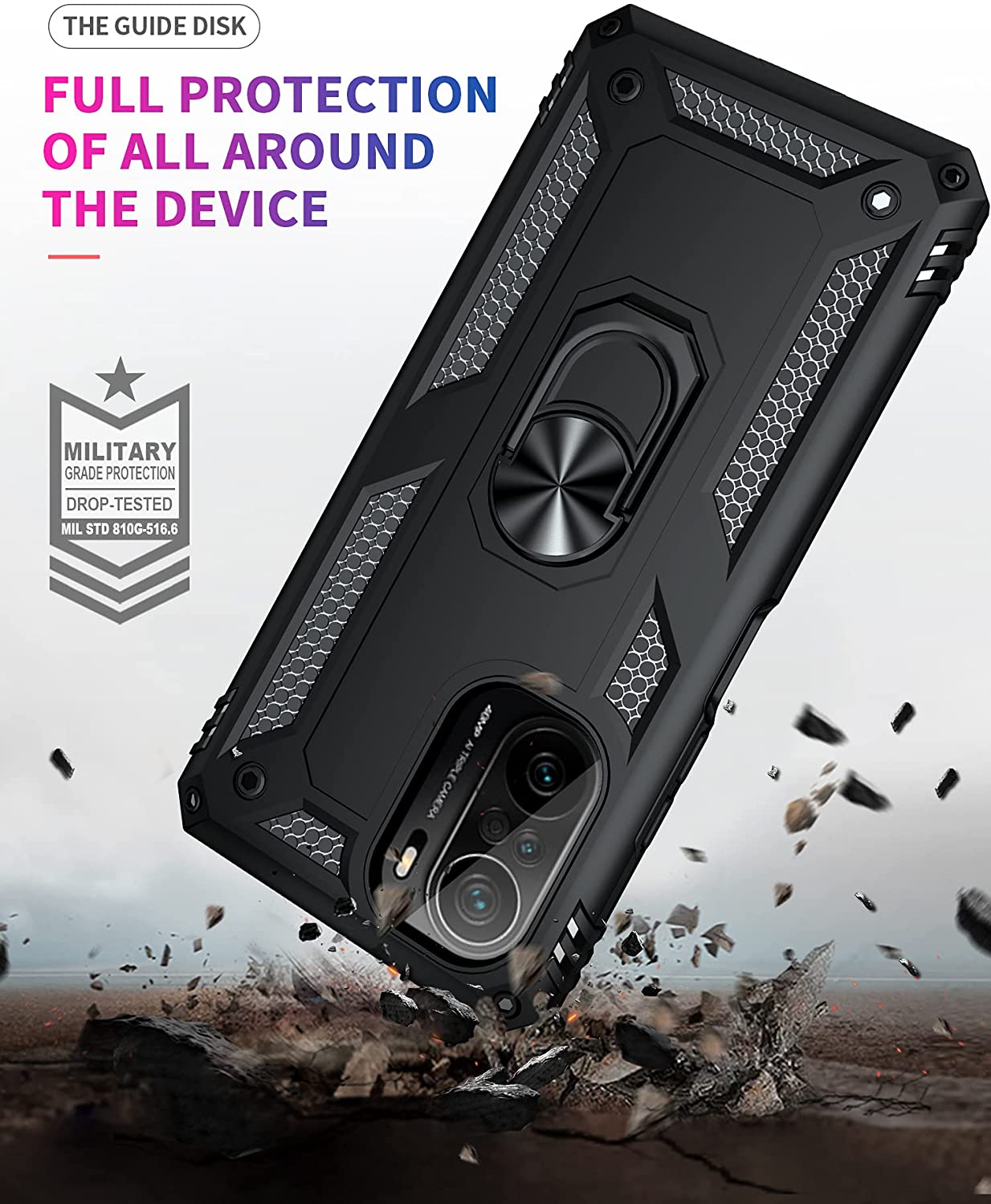 Protectores para celular  para Xiaomi  Pocophone Poco F3 Funda reforzada con anillo v2 Negro